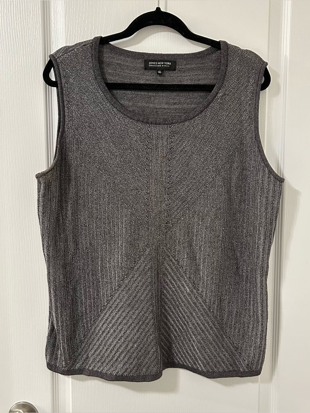 Y2k Jones New York Womens Knit Sweater Vest Grey Size 2X Office Neutral Workwear